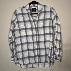 Abercrombie & Fitch Men's Blue and White Plaid Shirt